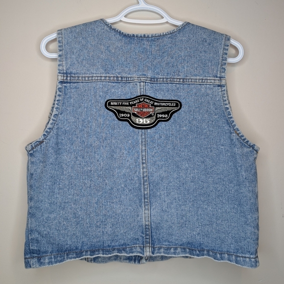 Vintage Harley Davidson Patched Denim 100% Cotton Vest Women's XL (medium) Biker - Picture 2 of 8